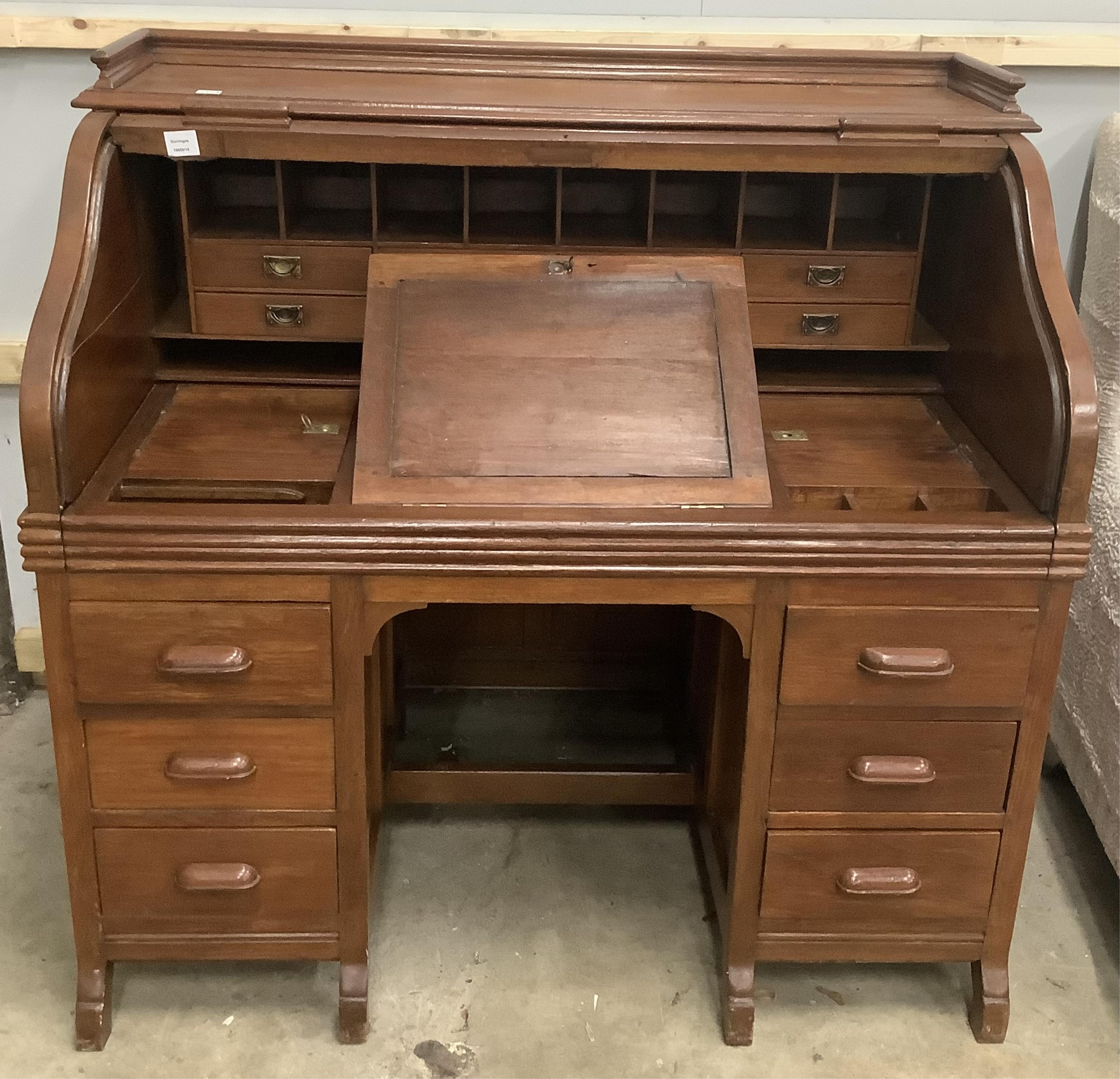 An early 19th century Anglo Indian roll top desk, width 125cm, depth 76cm, height 122cm. Condition - good